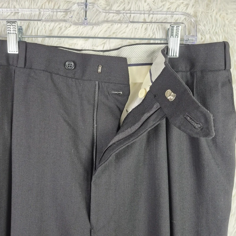 Joseph & Feiss Mens Black 100% Worsted Wool Pleated Cuffed Dress Pants‎ 36x30
